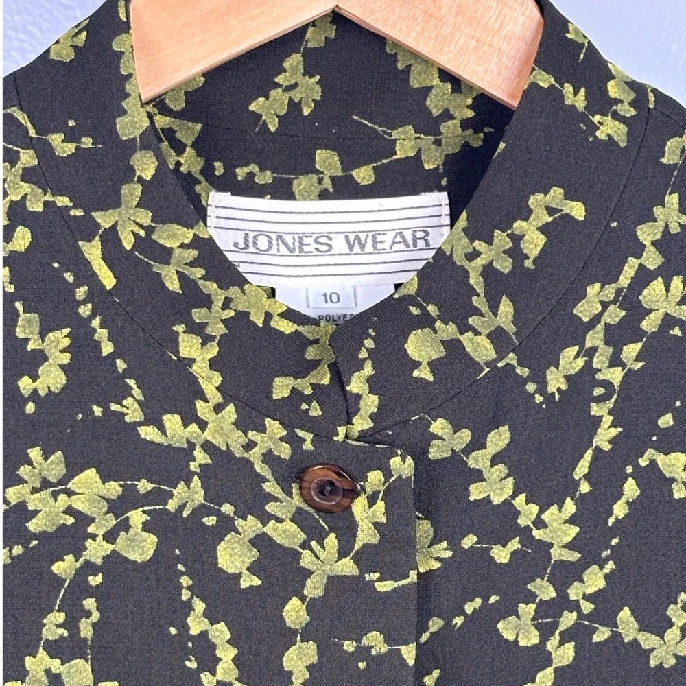 Vintage 90s Jones Wear Green Floral Vest Women 10 Mandarin Collar Cottagecore - Picture 4 of 4